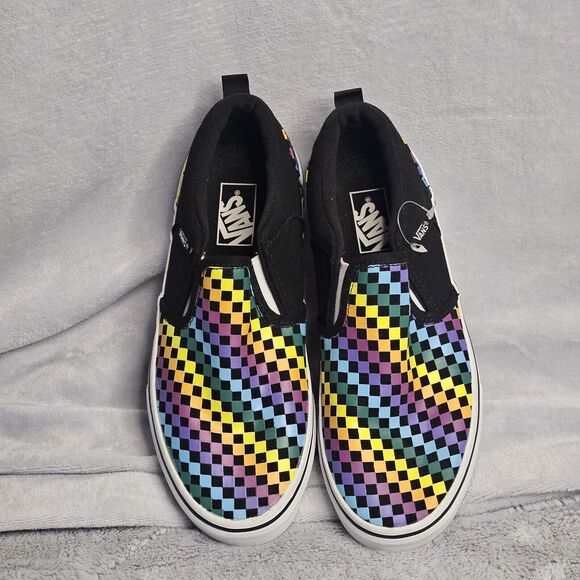 Vans Asher Slip-On Rainbow Checkerboard Unisex Kids Shoes | Youth Size 4 - Picture 2 of 9
